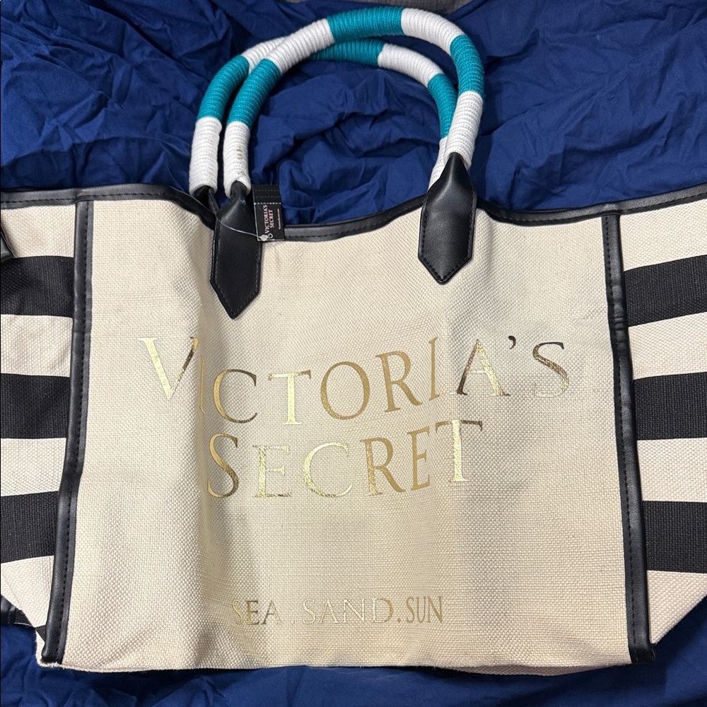 Victoria's Secret Beige and Black Striped Tote